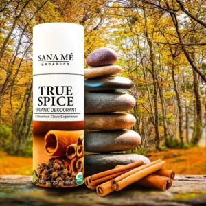 Sana Me Organics True Spice organic deodorant styled with warm spices and botanicals