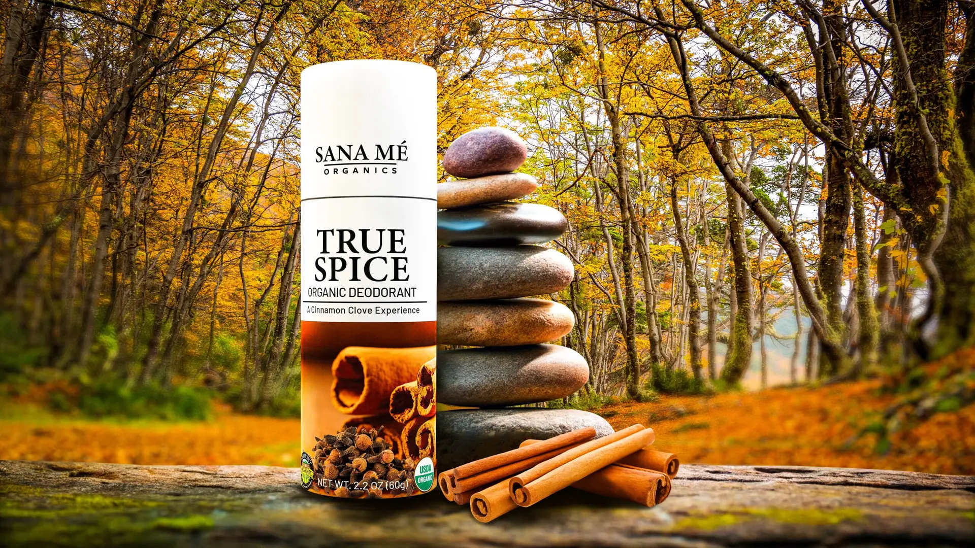 True Spice Organic Deodorant 1 Sana Me Organics True Spice organic deodorant styled with warm spices and botanicals